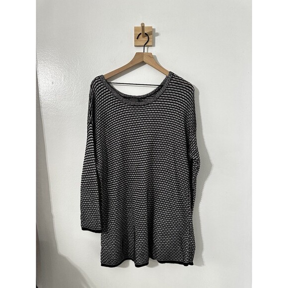 Pendleton Woolen Mills Tunic Sweater - 2X Loose Knit Striped Crewneck BlackWhite - Picture 1 of 7